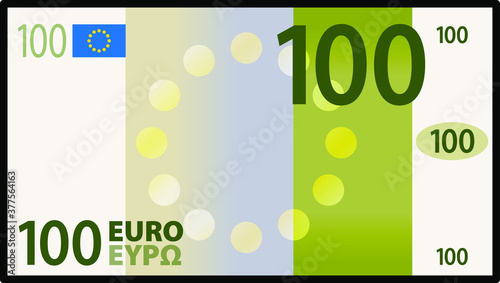 A stylized iconic colourful 100 Euro bank note / paper money. Europe EUR.