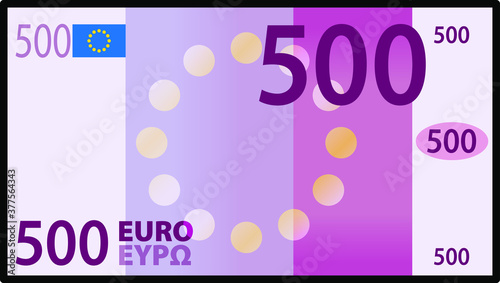 A stylized iconic colourful 500 Euro bank note / paper money. Europe EUR.