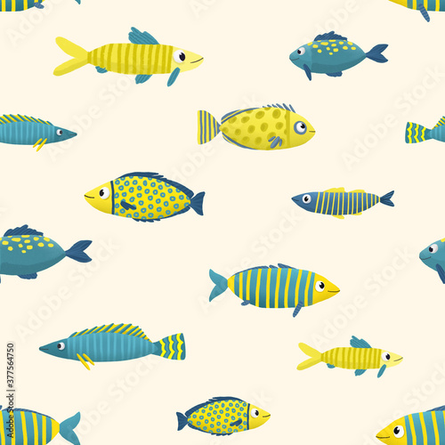 Funny fishes seamless pattern with light background