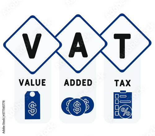 VAT - value added tax. acronym business concept. vector illustration concept with keywords and icons. lettering illustration with icons for web banner, flyer, landing page
