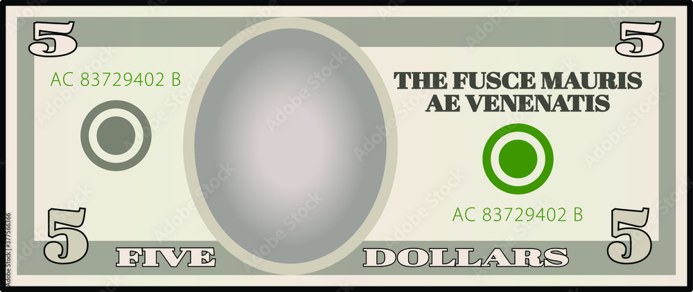 A stylized iconic $5 USD bank note / paper money. USA USD. A stylized iconic $5 USD bank note / paper money. USA USD.