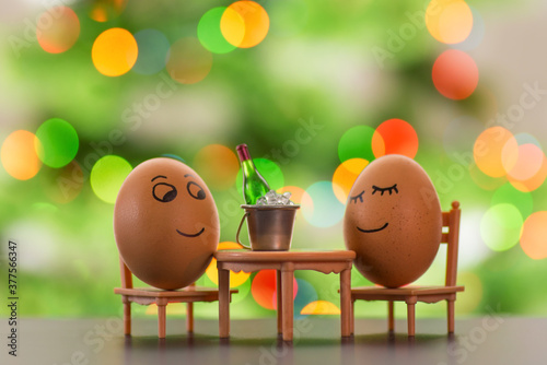 funny eggs on a beach chair relaxing