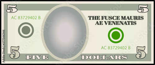 A stylized iconic $5 USD bank note / paper money. USA USD.