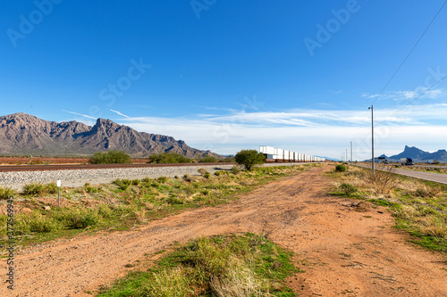 Railroad and the interstate near Picacho Peak, Arizona