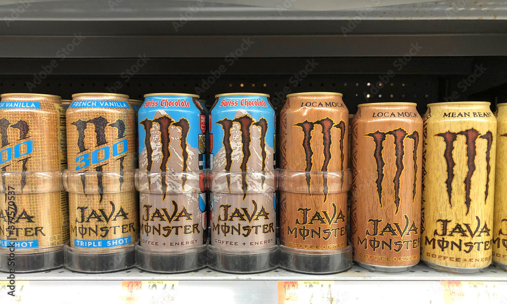 San Leandro, CA - Sept 4, 2020: Grocery store shelf with Java Monster  Coffee drinks in various flavors. Stock Photo | Adobe Stock