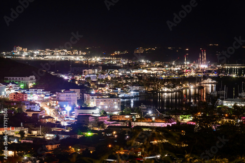 night panorama of saint martin island caribbean island