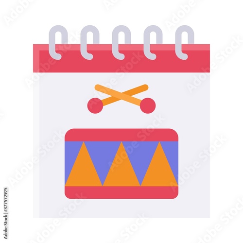 parade related calendar with drumsticks with drummer vector in flat style,