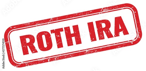 Photos ROTH IRA red grungy rectangle stamp.