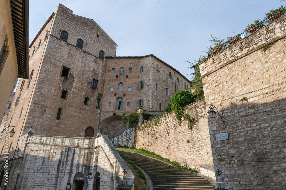 stairway in the historic center of the medieval town of gubbio umbria italy