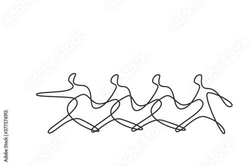 group of followers following a leader - continuous line drawing