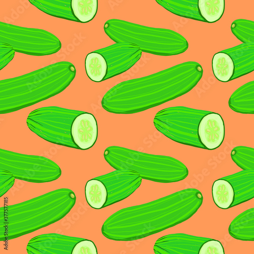 Vector green cucumber seamless pattern melon background. Perfect for textile design, fashion prints, paper backgrounds.