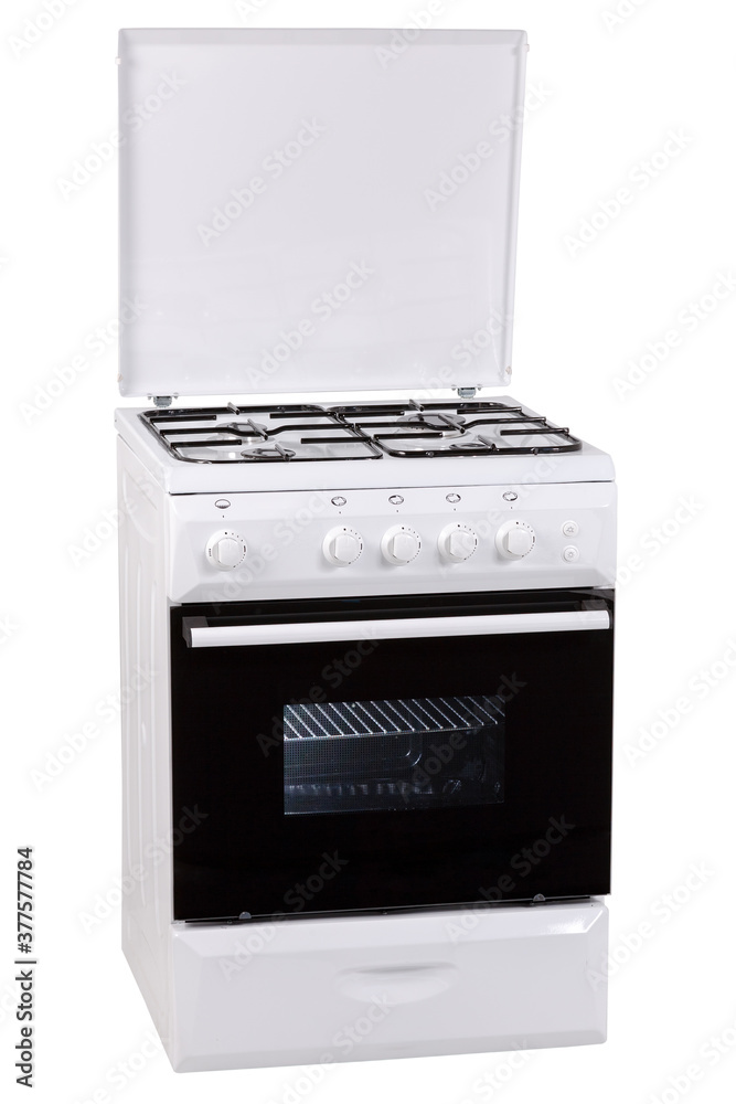 White free standing cooker, isolated on a white background White free standing cooker, isolated on a white background