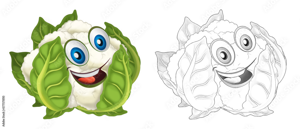 Naklejka premium cartoon vegetable smiling and looking cauliflower illustration