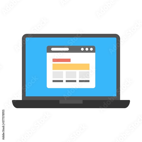 Flat website wireframes on laptop screen icon - vector illustration.