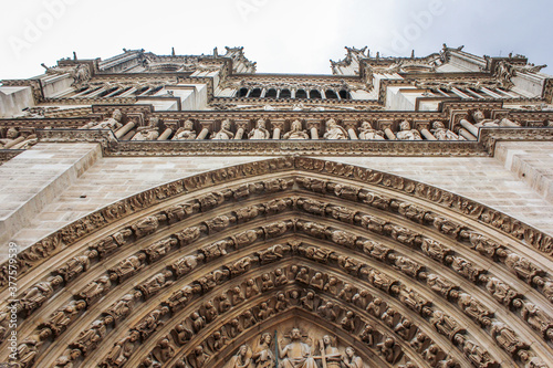 Low angle view of Notre Dame ornaments
