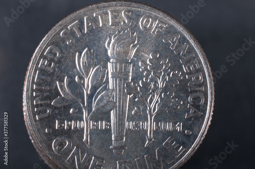 one  US dime coin close up