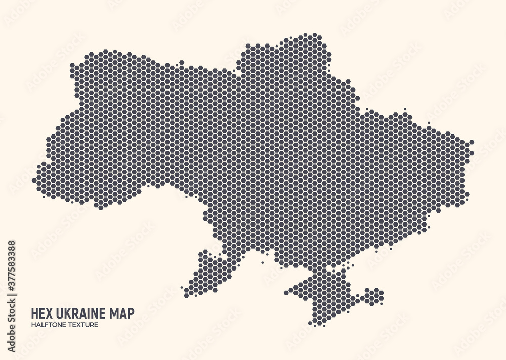 Hex Ukraine Map Vector Isolated On Light Background. Hexagonal Halftone Texture Of Belarus Map