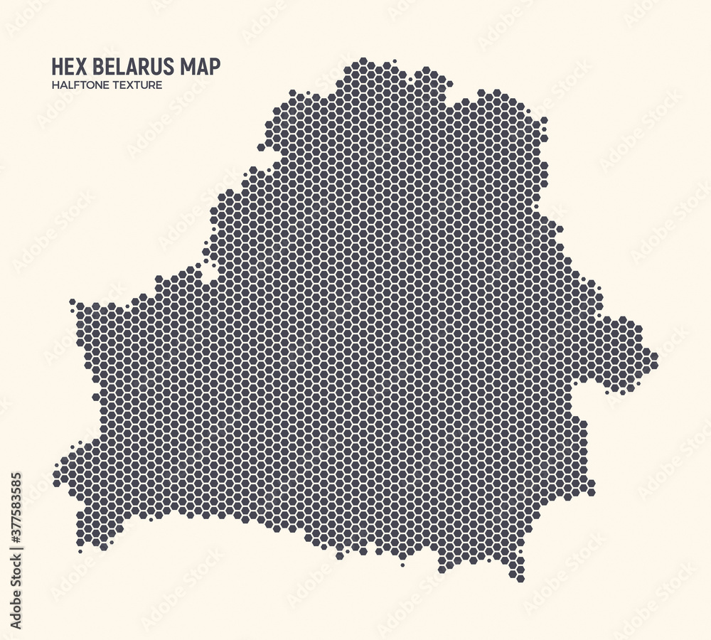 Hex Belarus Map Vector Isolated On Light Background. Hexagonal Halftone Texture Of Belarus Map