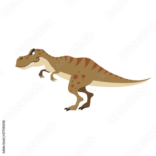 Cartoon dinosaur t-rex. Flat cartoon style tyrannosaurus drawing. Best for kids dino party designs. Prehistoric Jurassic period character. Vector illustration isolated on white.