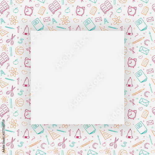 School background with empty frame and funny doodles. Vector © Karolina Madej
