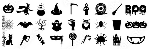 Halloween icons set, decoration signs - vector