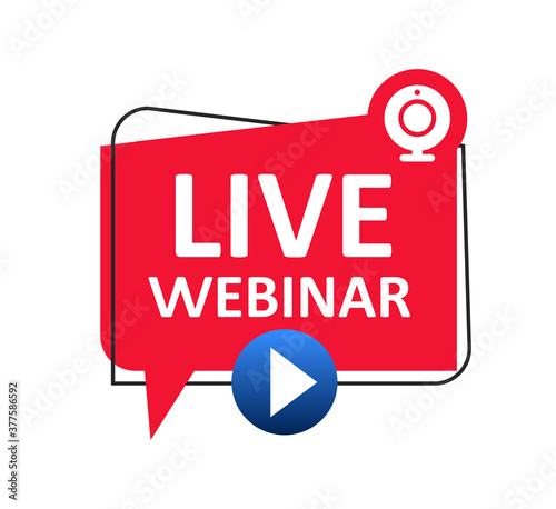 Live Webinar button icon, emblem label. Online webinar communication, internet web conference, distance education, online course, video lecture, work from home icon – stock vector