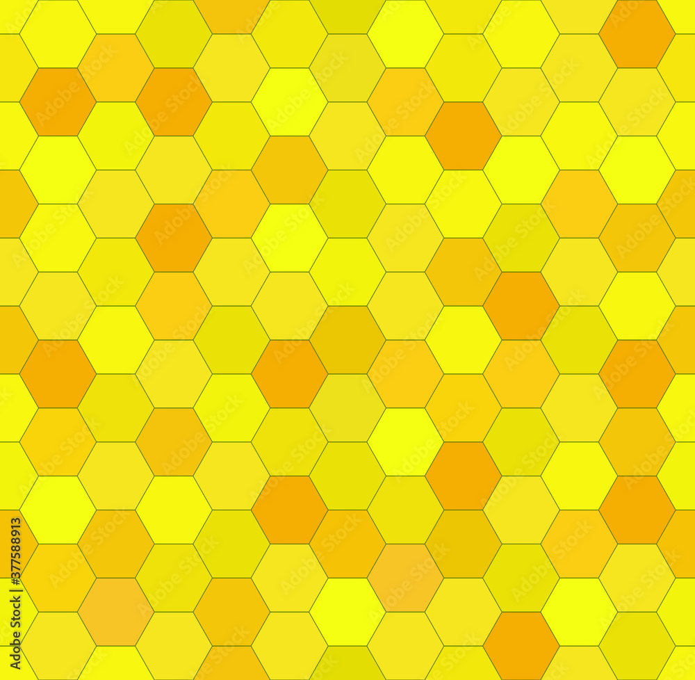 Yellow honeycomb mosaic. Yellow hexagon tiles background. Seamless vector illustration. Print for wrapping, web, fabric, surface, wrapping, scrapbooking, etc. 