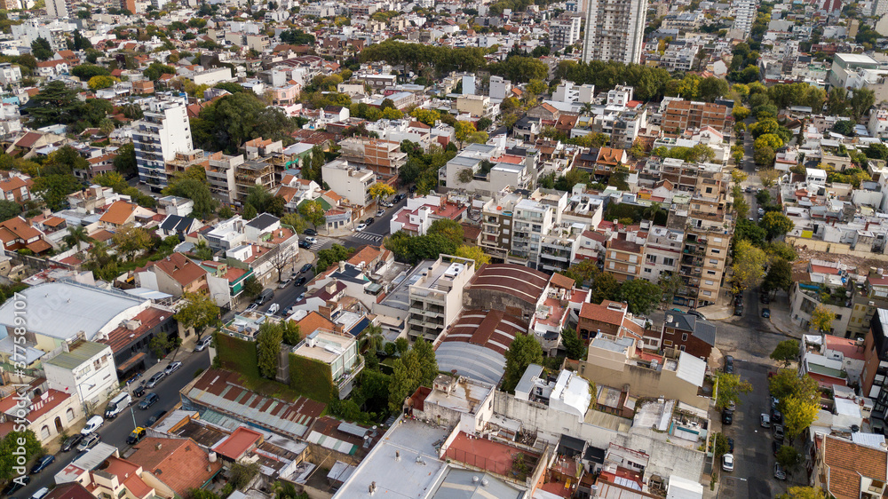 Aerial view of a typical neighborhood in the city of Buenos Aires, Argentina.