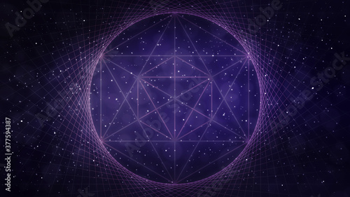 Purple sacred geometry, space vortex background - abstract, line art, circle & hexagon