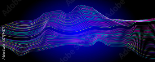 Lines neon on blue background bright multicolored space geometric banner music neon gradients colorful of abstract