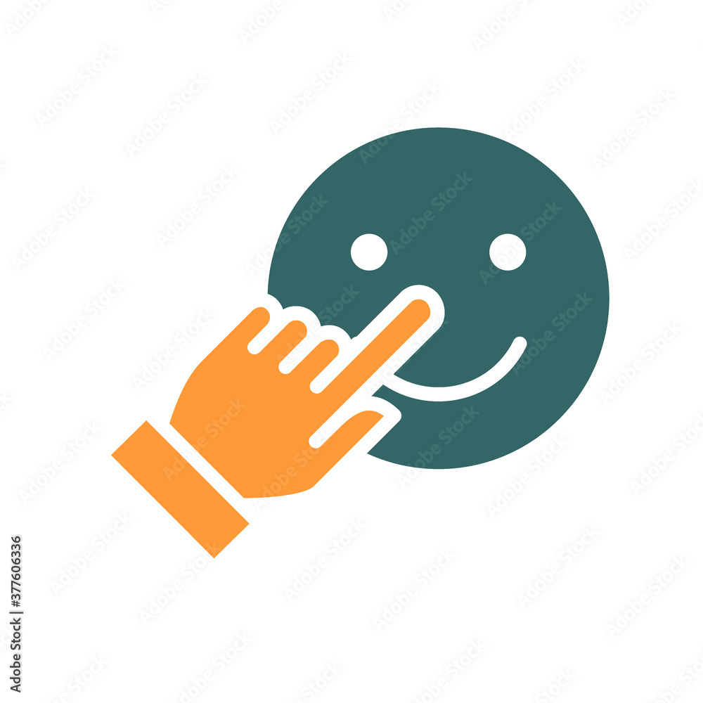 Human chooses a happy emoji colored icon. Share a good mood, positive emotion symbol. Human chooses a happy emoji colored icon. Share a good mood, positive emotion symbol.