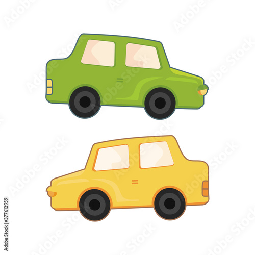 Green and yellow cars cartoon vector illustration
