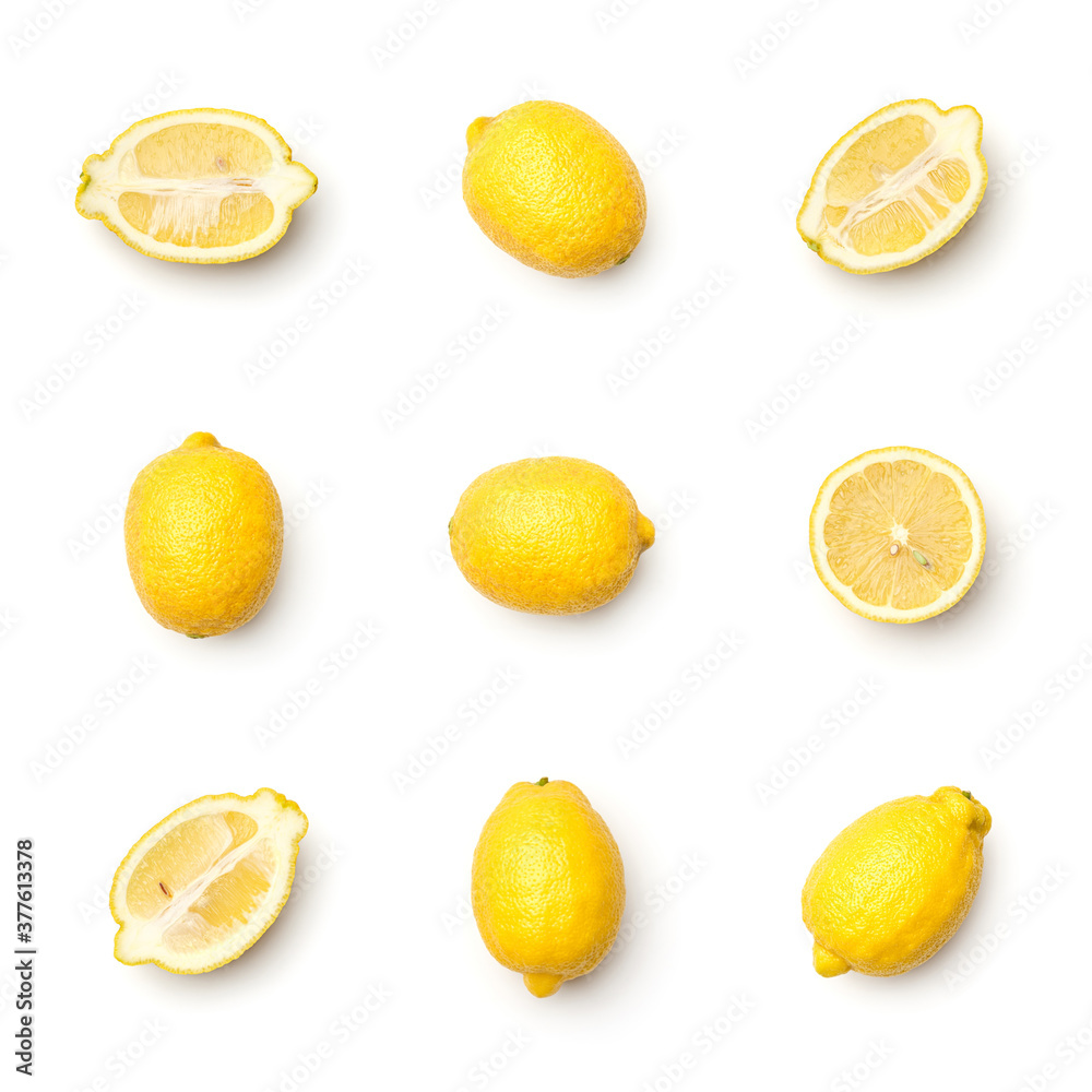 Collection of lemons isolated on white background