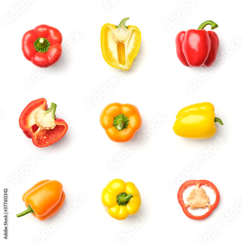 Collection of peppers isolated on white background