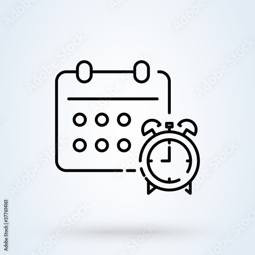 Calendar and clock sign line icon or logo. Schedule or appointment concept. important date, linear design vector illustration.