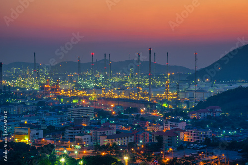 Oil refinery industry at sunset - factory - petrochemical plant © tonjung