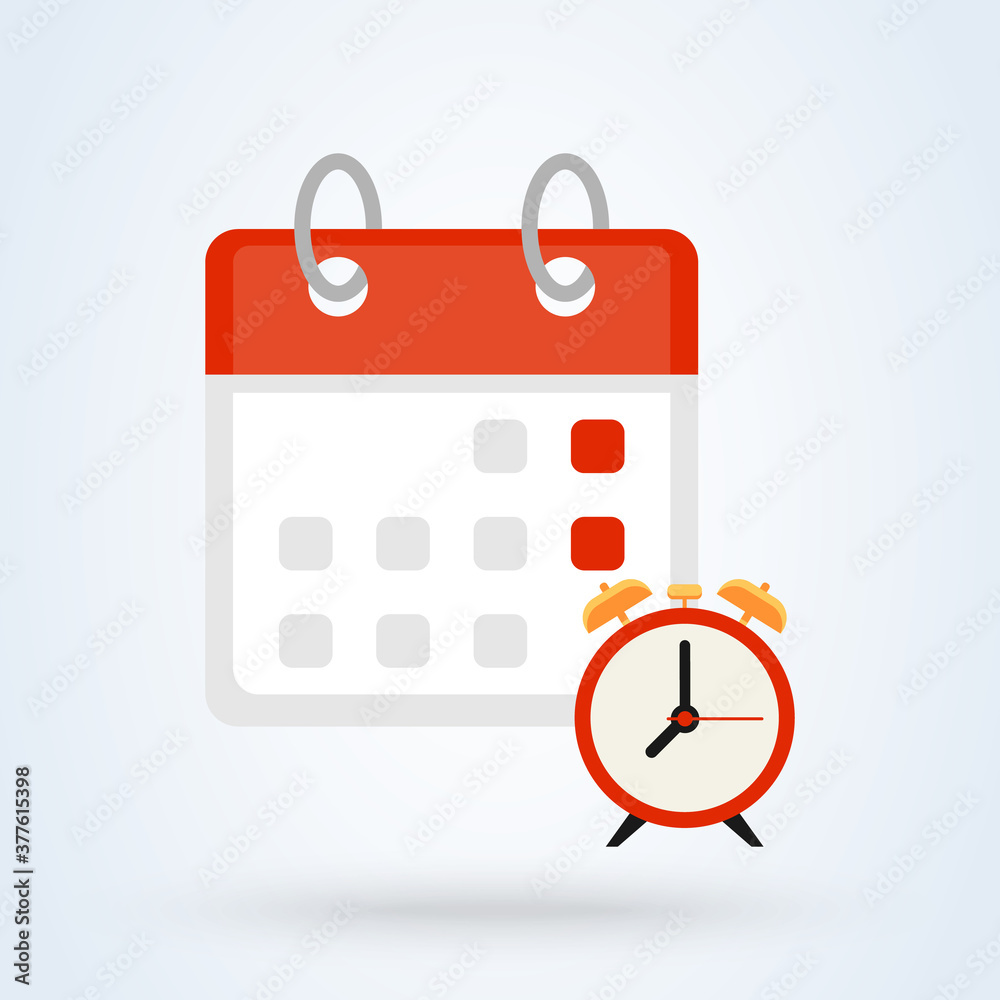Calendar and clock sign icon or logo. Schedule or appointment concept. important date, flat design illustration. Calendar and clock sign icon or logo. Schedule or appointment concept. important date, flat design illustration.