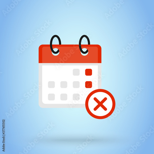 Calendar or date remove sign icon or logo. cancel the calendar concept.  event calendar remove, Flat Design illustration.