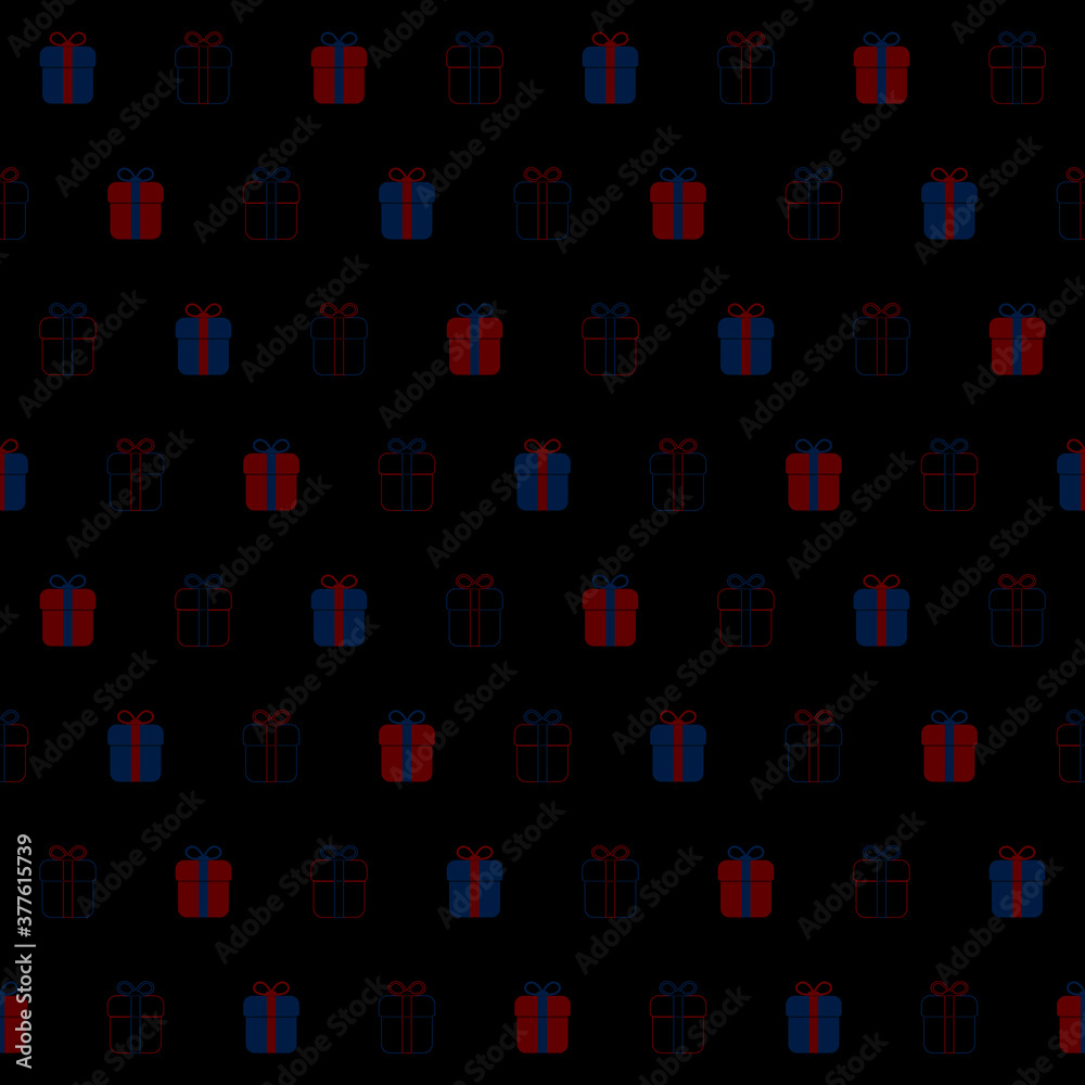red and blue holiday gifts. vector seamless pattern. dark repetitive background. fabric swatch. wrapping paper. continuous print. design element for textile, home decor, apparel, phone case; card red and blue holiday gifts. vector seamless pattern. dark repetitive background. fabric swatch. wrapping paper. continuous print. design element for textile, home decor, apparel, phone case; card