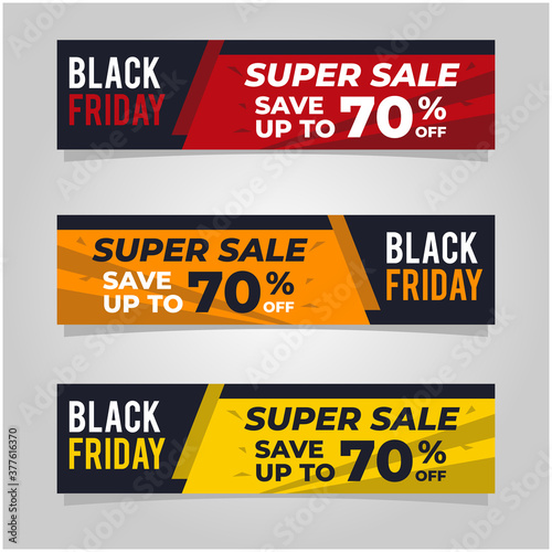 Black friday banner set of 3. background used for letterhead, header, footer, layout, landing page and print media