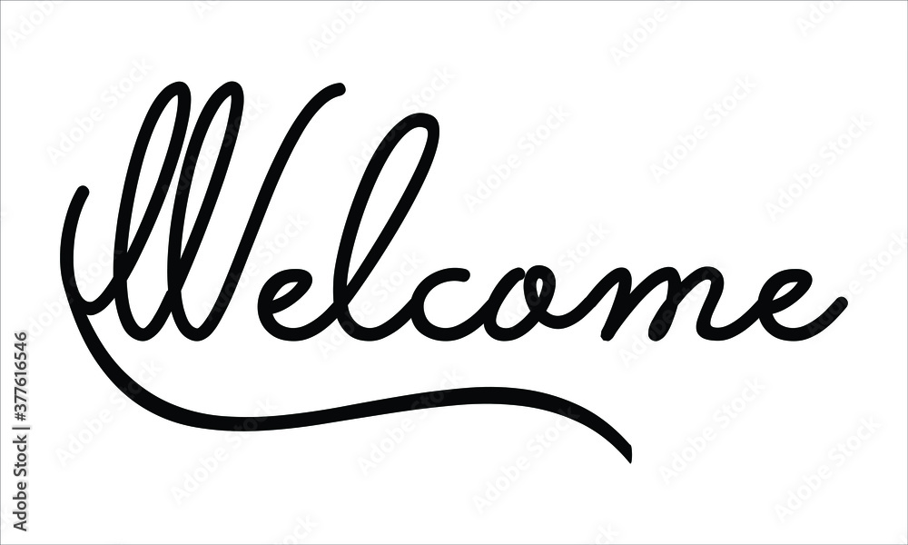 Welcome script Hand written thin Typography text lettering and Calligraphy phrase isolated on the White background Welcome script Hand written thin Typography text lettering and Calligraphy phrase isolated on the White background