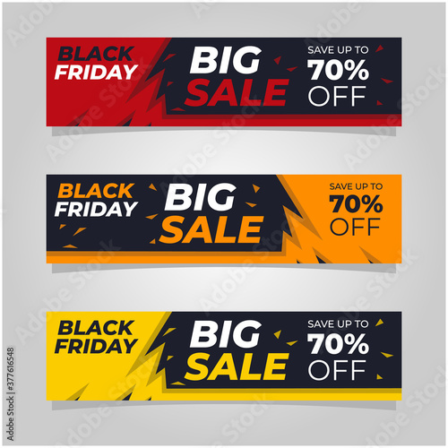 Black friday banner set of 3. background used for letterhead, header, footer, layout, landing page and print media