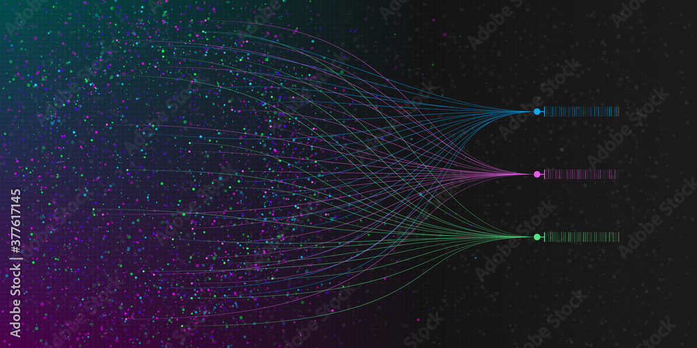 Big data visualization. Illustration of information sorting process. Analusis of big data. Science, technology theme. Vector illustration