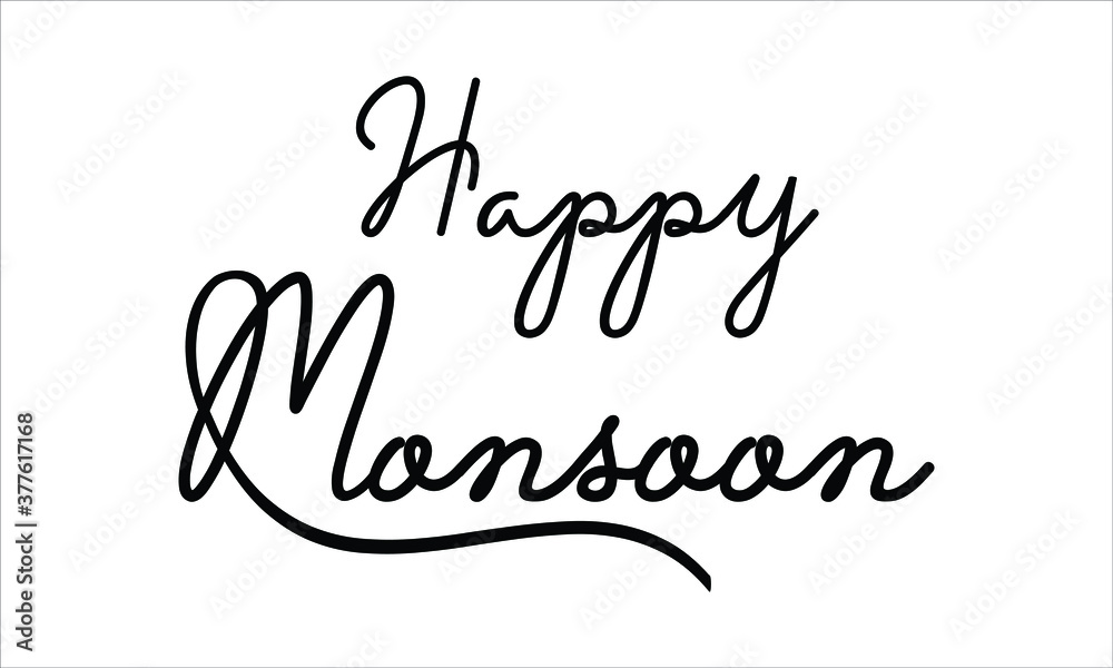 Happy Monsoon Black script Hand written thin Typography text lettering and Calligraphy phrase isolated on the White background Happy Monsoon Black script Hand written thin Typography text lettering and Calligraphy phrase isolated on the White background