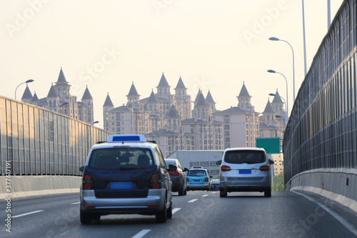 Expressway in modern city help reduce traffic jam. Driving car on the expressway with high speed need more attention and careful.