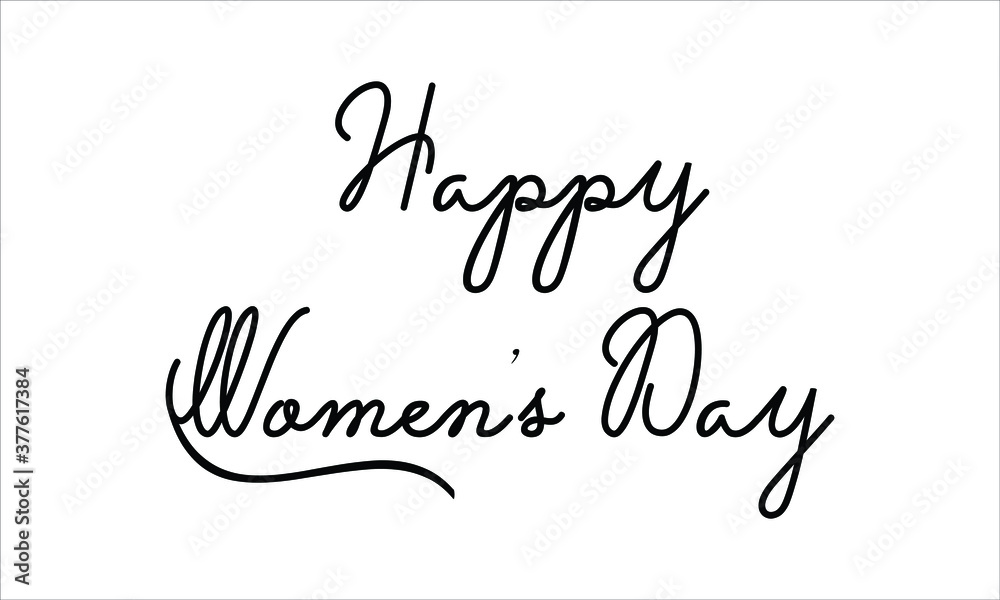 Happy Women’s Day Black script Hand written thin Typography text lettering and Calligraphy phrase isolated on the White background