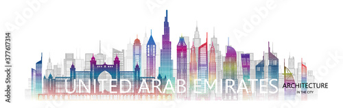 Modern architecture cityscape skyscraper United arab emirates on asia colorful.