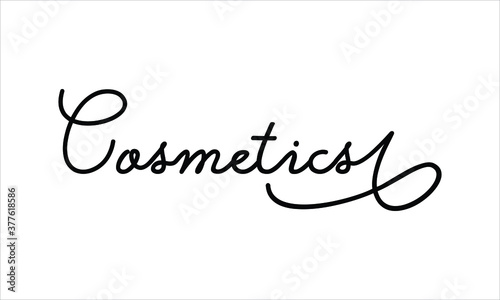 Cosmetics Hand written Black script thin Typography text lettering and Calligraphy phrase isolated on the White background 