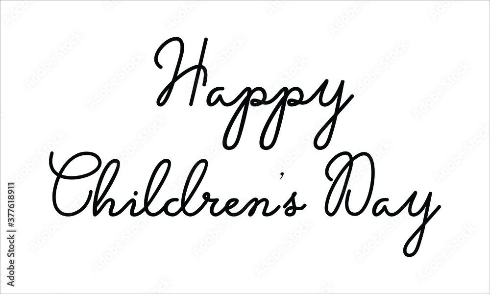 Happy Children’s Day Hand written Black script  thin Typography text lettering and Calligraphy phrase isolated on the White background 