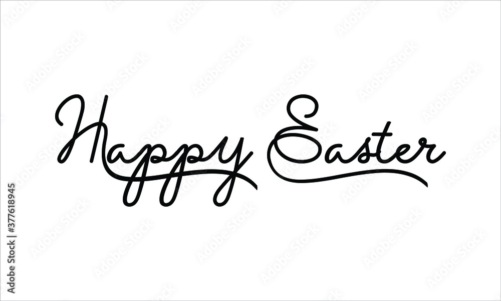 Happy Easter Hand written Black script  thin Typography text lettering and Calligraphy phrase isolated on the White background 